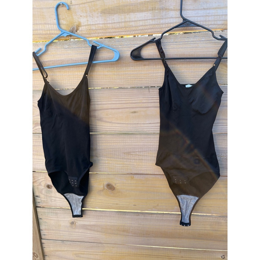 Set of 2 Black Seamless Shapewear Bodysuits Tummy Control Thong Small Medium